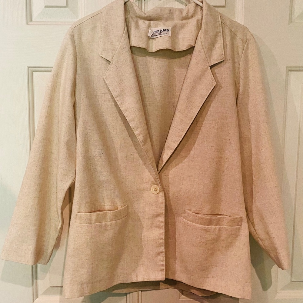 Alfred Dunner Ivory Tan Blazer size 12, Appears to be Linen Classic Vintage look